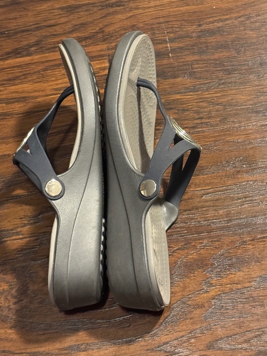 CROCS Black Thong Sandals with Silver Ring Detail - Picture 6 of 8